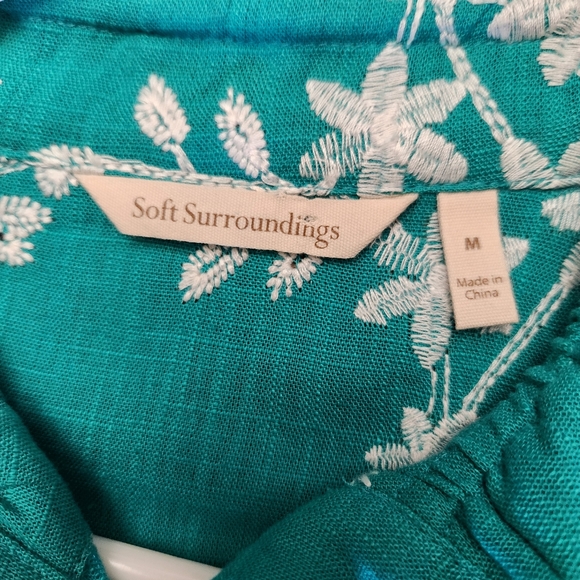 SOFT SURROUNDINGS Embroidered Isla Verde Linen Blend Button-Up Shirt BACK DETAIL - Picture 6 of 12